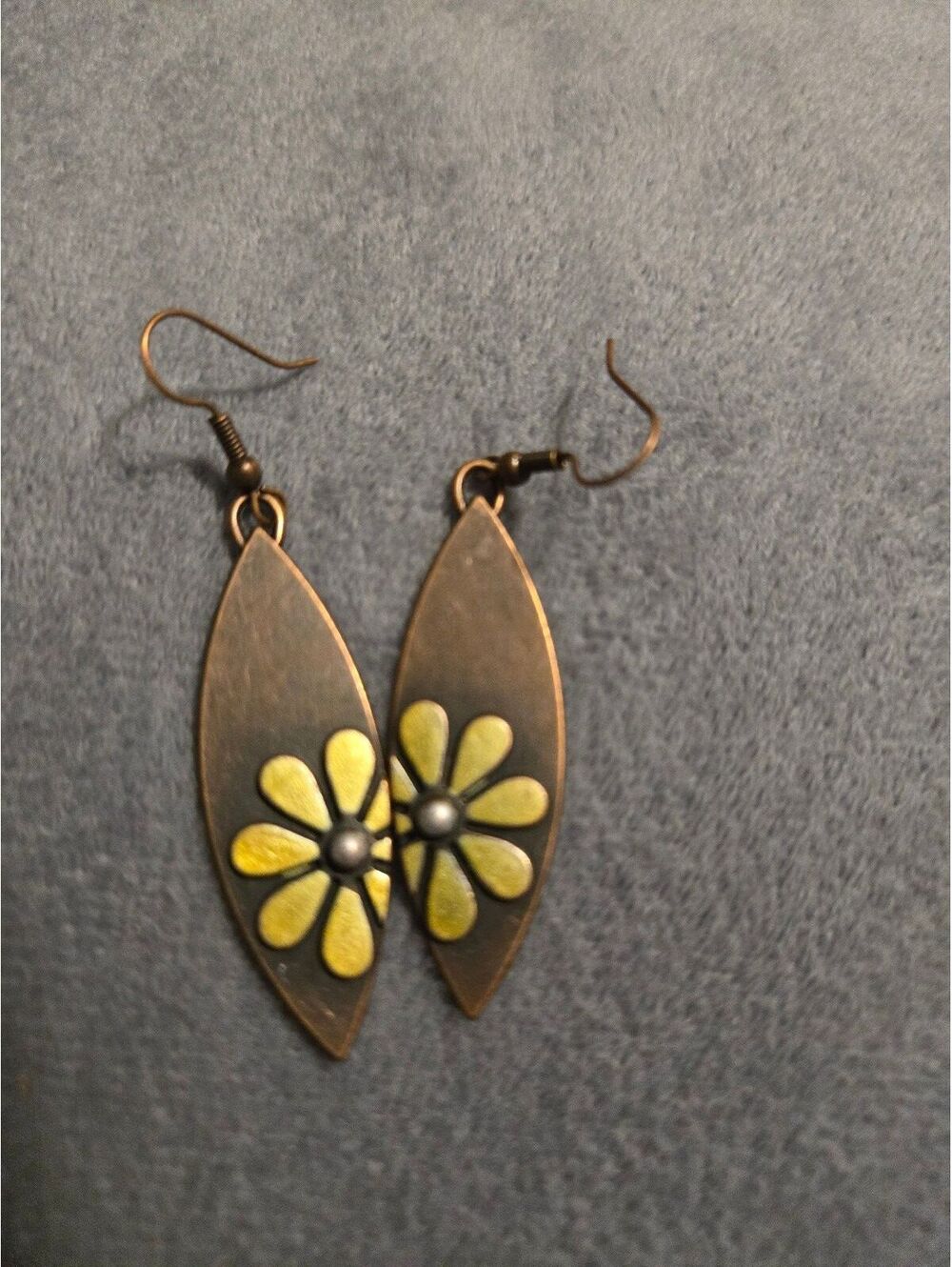 New Brown and Mustard Flower Design Dangle Earrings, 2.5 Inches Long,